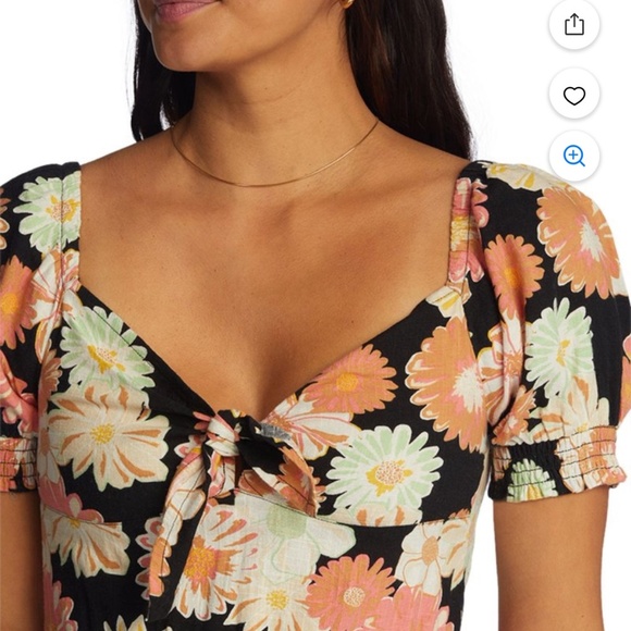 Roxy Summertime Feeling Floral Tie-Front Midi Dress Size XS - Picture 3 of 14